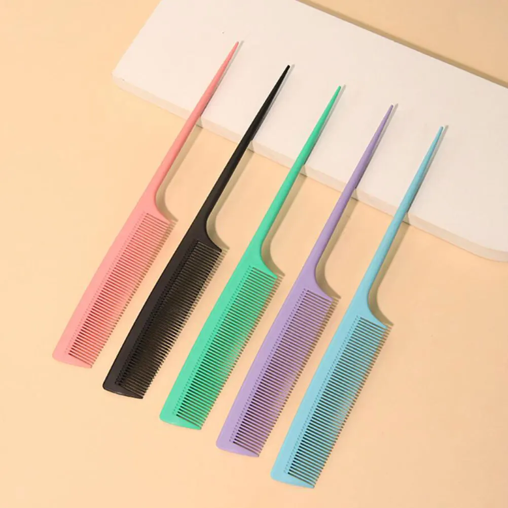 

5 Pcs Pointed Tail Combs Thick Fine Tooth Salon Styling Black Blue Pink Purple Green Hair Cutting Detangling Combs Women
