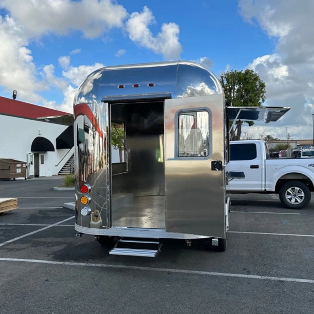 Mobile pizza hot dog food trailer stainless steel mobile fast food truck