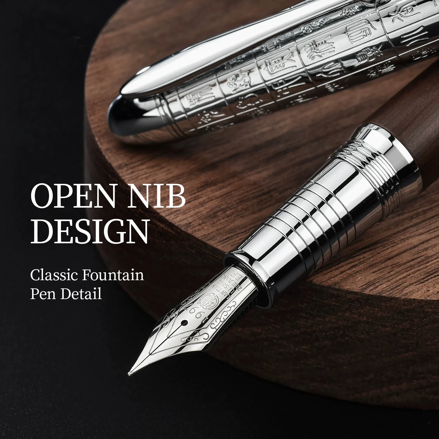 LT Hongdian 6016 Auspicious Select Limited Edition Fountain Pen Solid Wood 12 Zodiac Seal Engraving Artistic Bent Nib