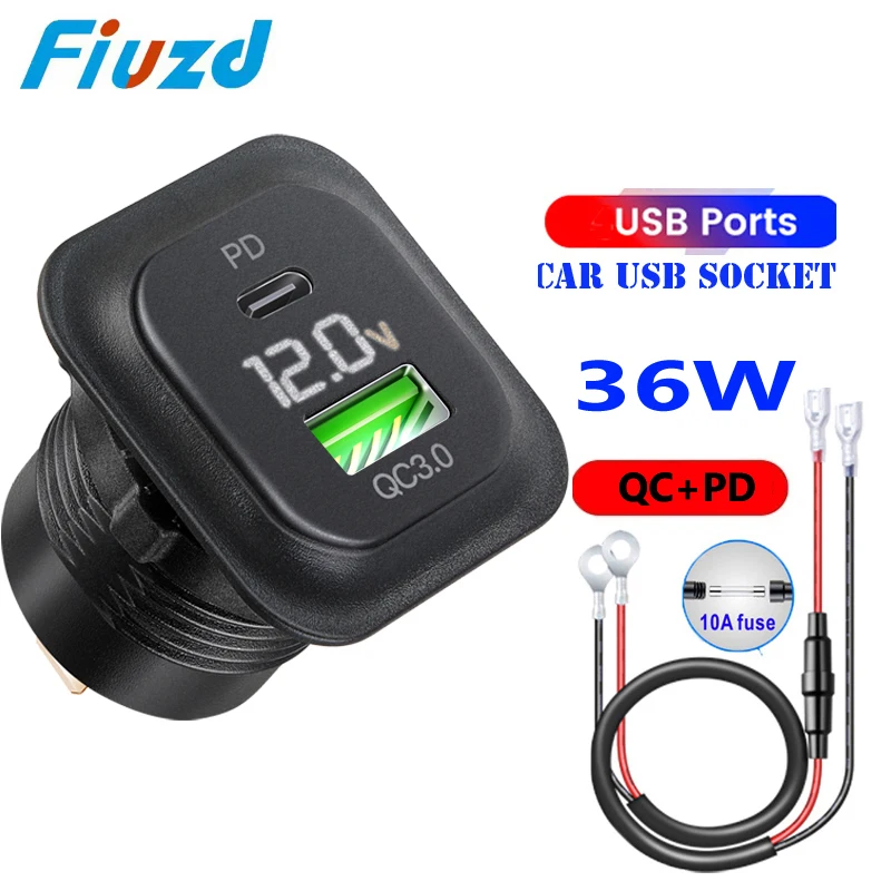 Quick Charge 3.0 Dual USB Car Charger Fast Socket Outlet 24V Cigarette Lighter fast charging for Car Boat Marine RV Motorcycle