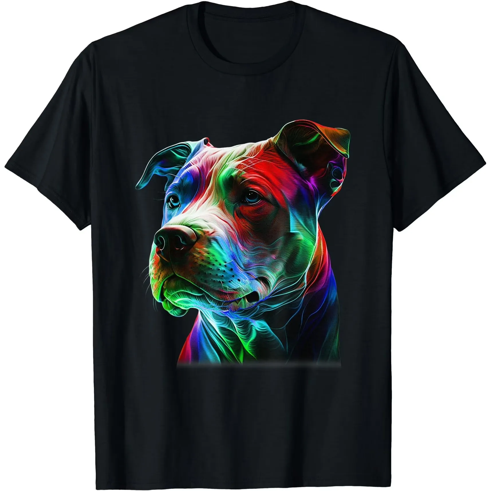Neon Glow Pitbull Dog Graphic Tee Men Casual Breathable Cotton Short Sleeve T-Shirt