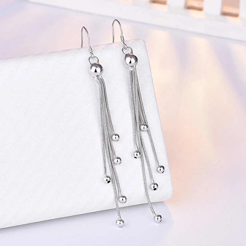Gorąca sprzedaż Klasyczne małe kolczyki z frędzlami w kształcie kuli 925 Sterling Silver Peacock Tail Tassel Pendant Long Earings Biżuteria damska Prezent — zdjęcie 3