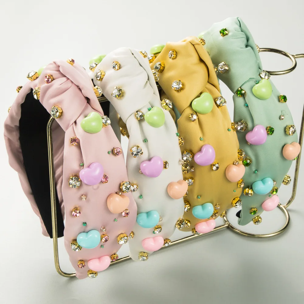 

Valentine's Day new candy color love accessories high cranial top headband interlayer cloth diamond temperament sweet headband h
