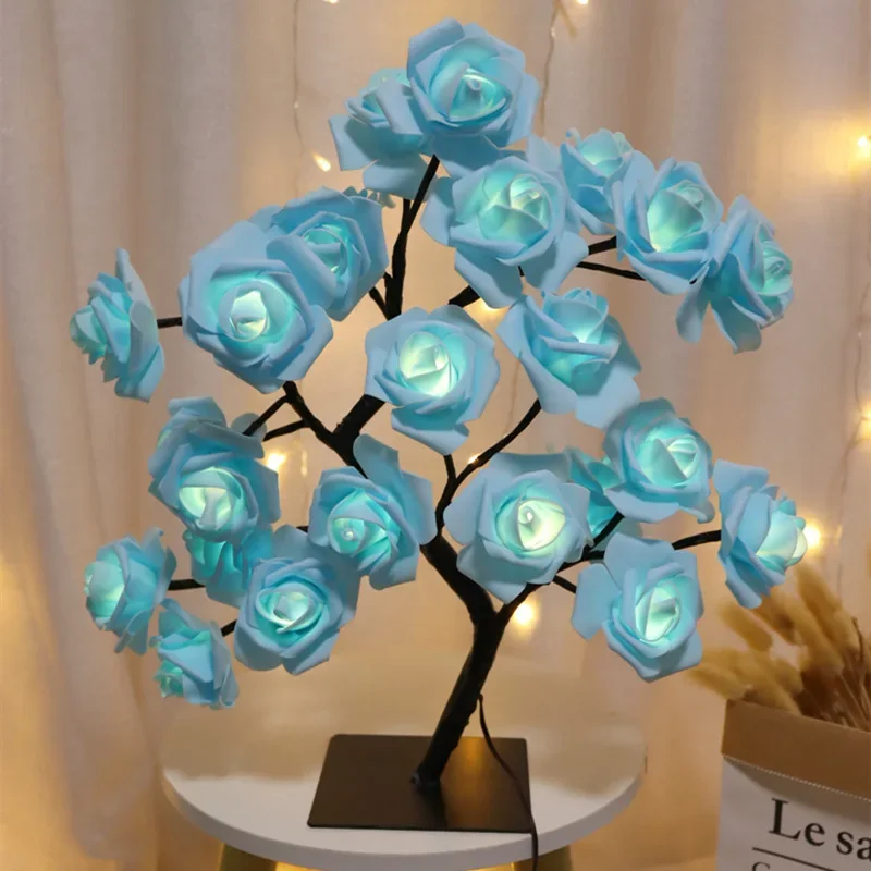 Rose Flower Tree Lights 24LED USB Battery Table Lamp Fairy Night Light Home Party Christmas Wedding Bedroom Decoration Gift