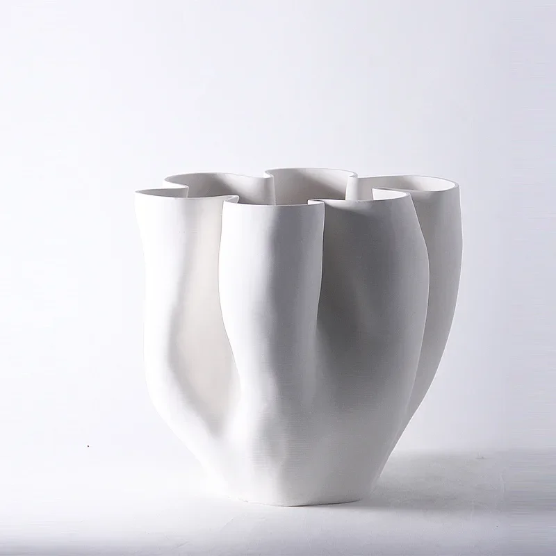 Ceramic Vase Open Fold Edge Flower Pot Floral Arrangement Accessories Abstract Porcelain Craftwork Flower Vase Home Decoration