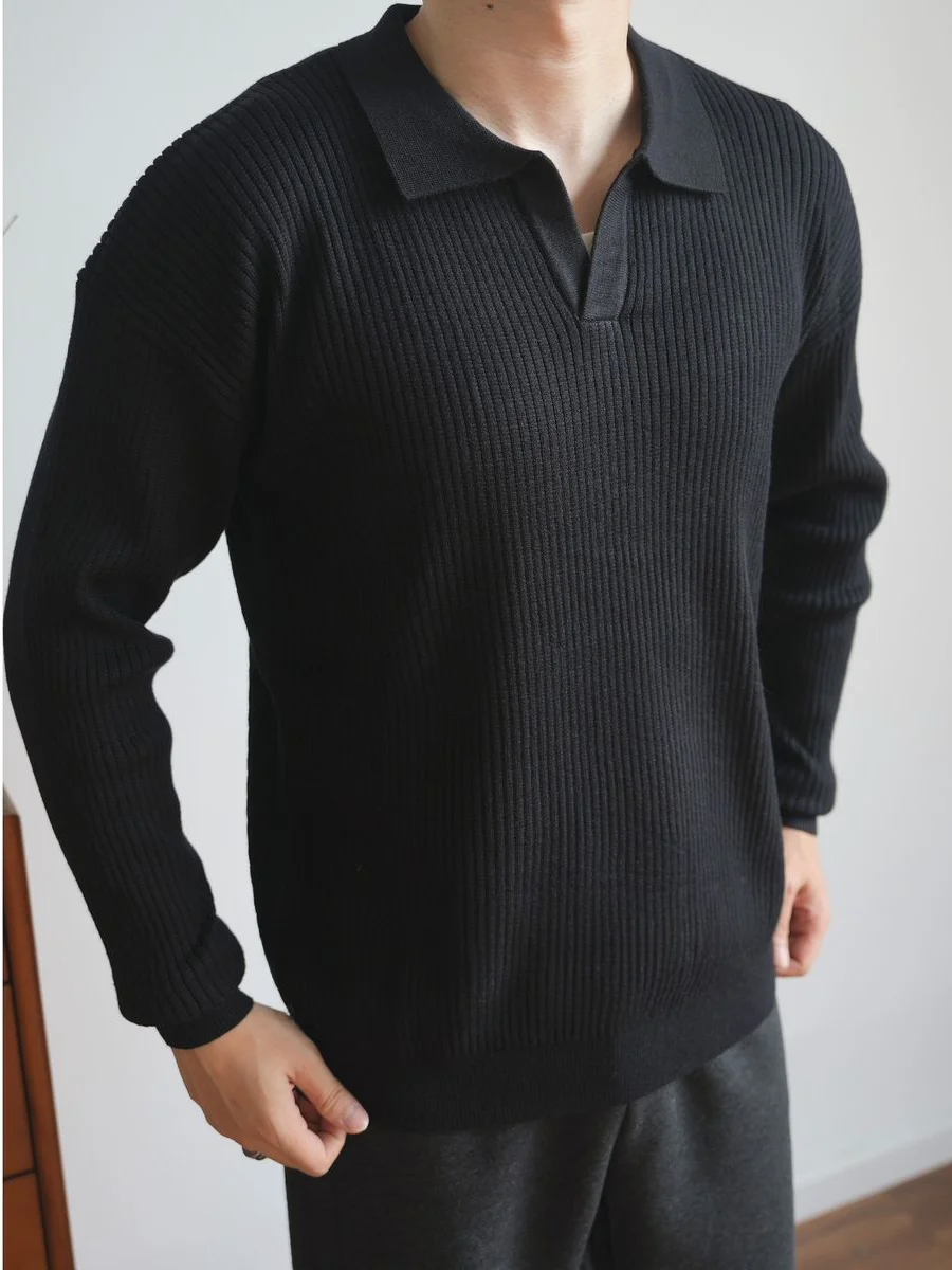 

American Sle Men's Lazy Simple Long Sve Pullover Knitted Sweater V Collar Retro Outerwear Youthful Elastic Pure Color