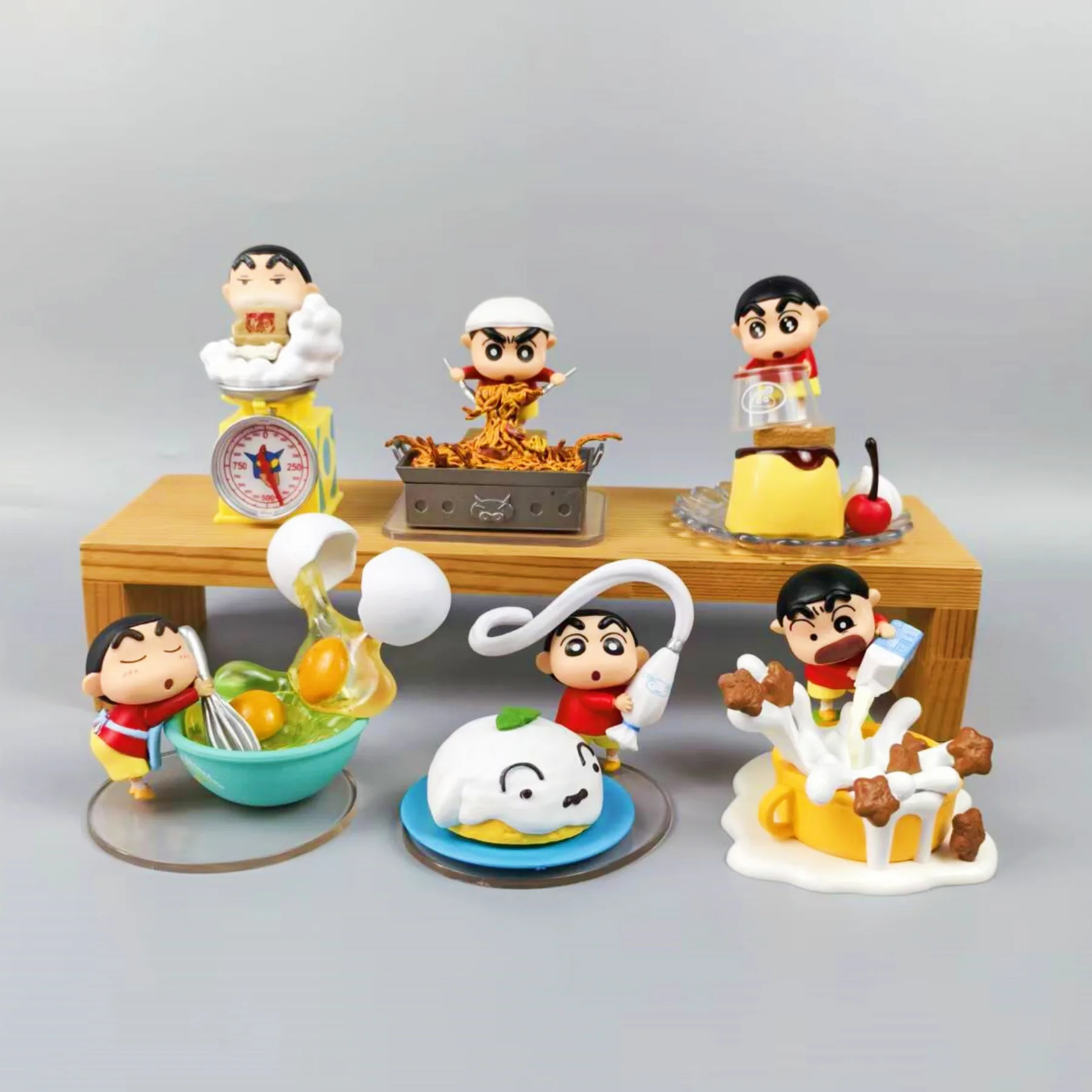 6Pcs Crayon Shin-chan Cooking Food Series PVC Figure Set Pudding Cake Scene Ornament Doll Collectible Model Toy Gift 6cm