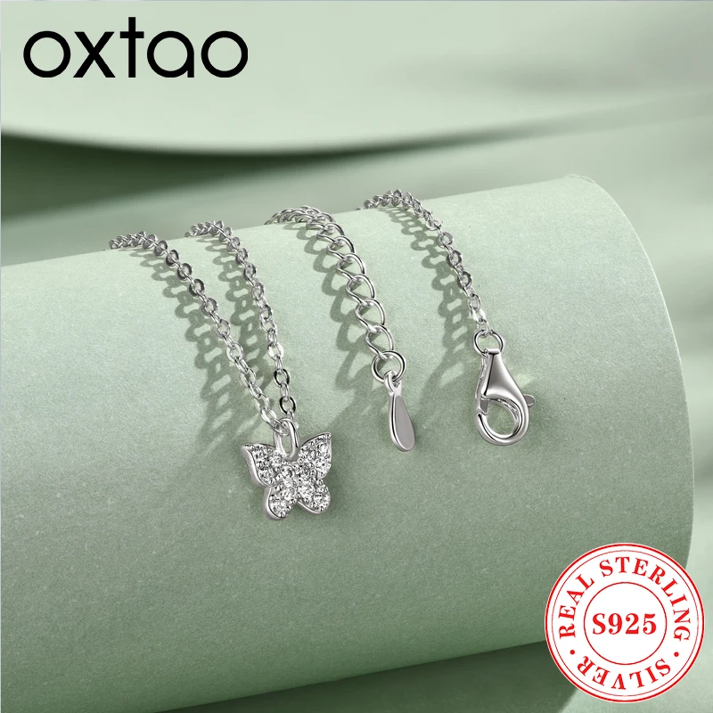 

OXTAO 1.4mm Moissanite Butterfly Pendant Necklace Female 925 Silver Clavicle Chain Necklace Exquisite Jewelry Gift Certified