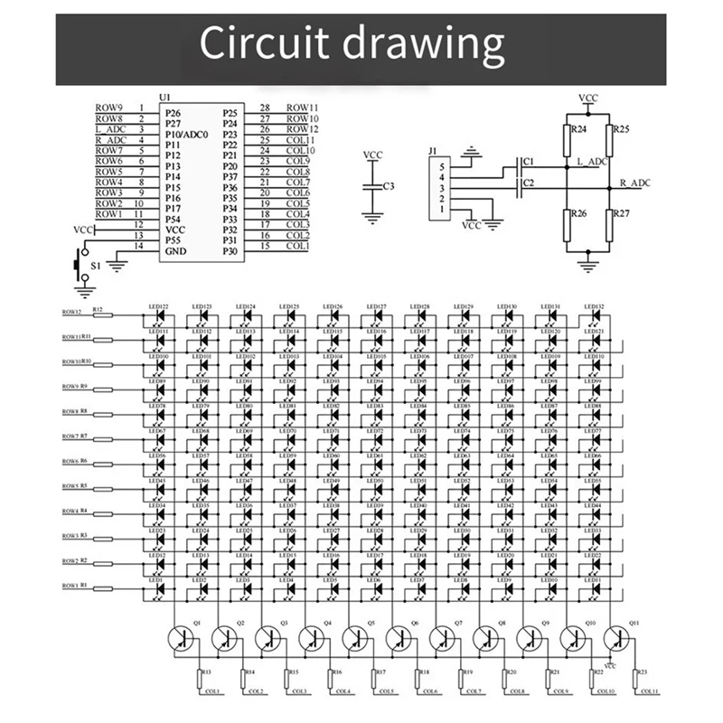 Y42A-Disfraz de luz de ritmo de espectro de música LED en forma de ventilador, Kit de producción DIY, TJ-56-714 de práctica de componentes SMD