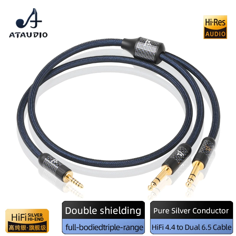 

ATAUDIO HiFi 4.4 to Dual 6.5 Cable Pure Silver Male to Male Balanced 4.4mm to Double 6.35mm TRS Audio Cord for Speaker Mixer