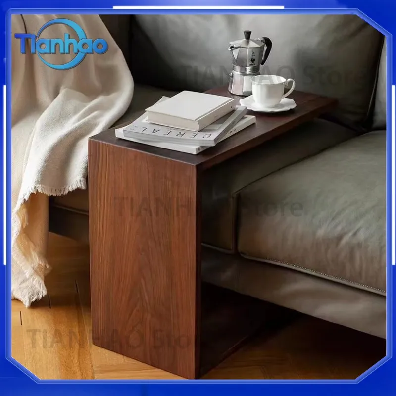 Modern Minimalist Solid Wood Side Table for Living Room Storage Table for US Market Black Walnut Natural Wood Corner Table