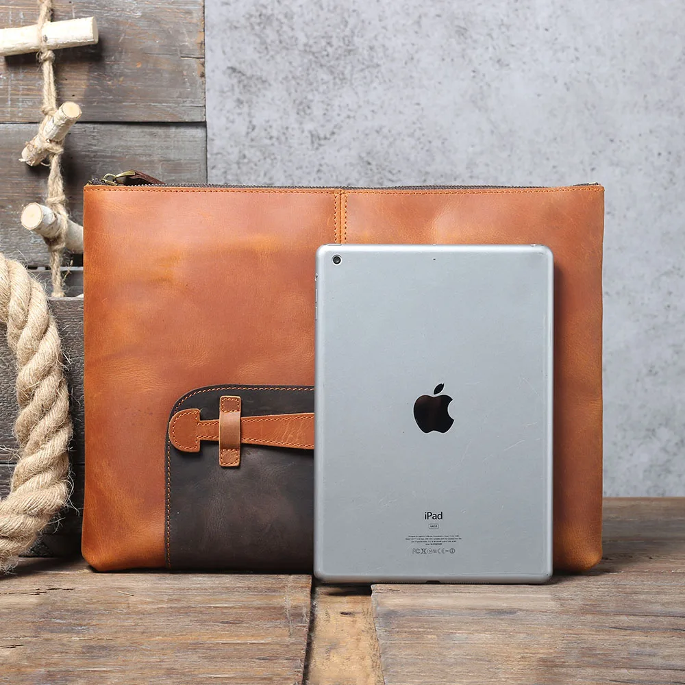 S.WORKER Clutch-Tasche aus echtem Vollnarben-Rindsleder, Herren-Handtasche, Vintage-Tasche, lässige Handtasche mit großem Fassungsvermögen für Herren – Detail 17