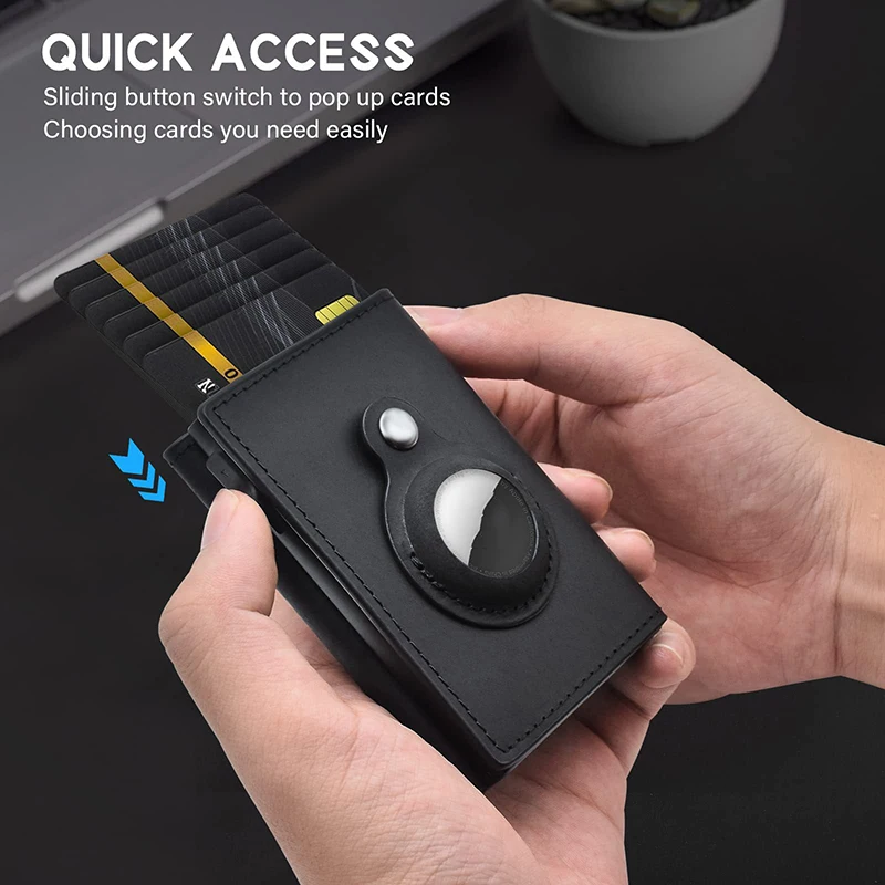 RFID Luxury Leather Card Bag Carbon Fiber Airtag Wallet Business ID Credit Card Holder With Apple Airtags Case Anti-lost Purse