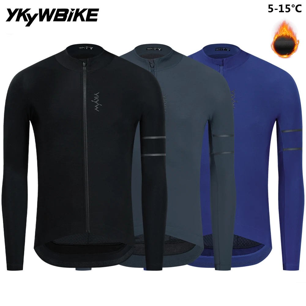 

YKYWBIKE Men Cycling Jersey 5-15°C Autumn Warm Fleece Jacket Carvico Bicycle Shirt Road Bike Clothing MTB Road Bike Jersey