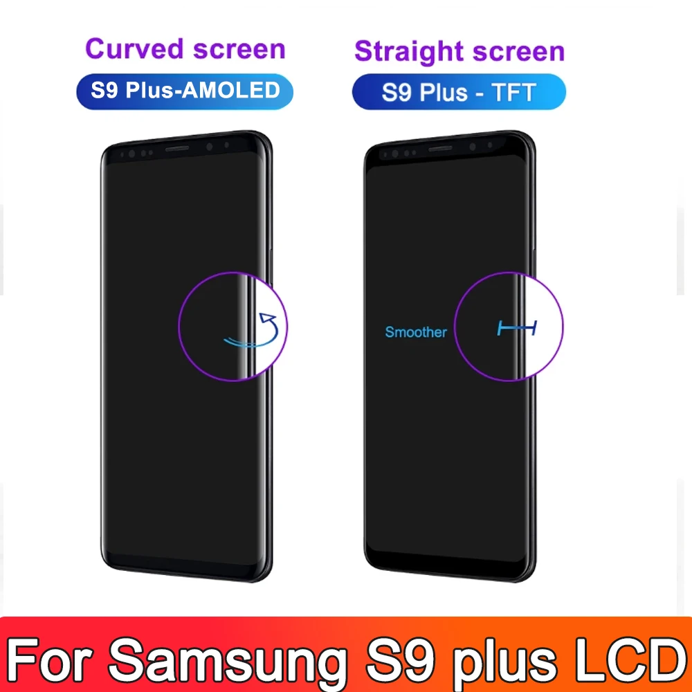 100% Tested New TFT For Samsung S9 Plus G965 G965F G965U LCD Display Touch Screen With Frame For Galaxy S9+ Display Replacement