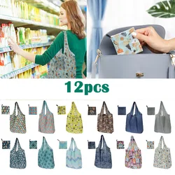 12Pcs Reusable Shopping Bags Foldable Large Size Women Shopping Bags Totes Portable Eco Grocery Bag Fruit Vegetable Handbags