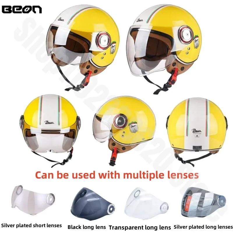 Beon-Casque de moto rétro avec certification ECE, demi-casquette chaude, casque de sécurité pour véhicule électrique, toutes saisons, hiver