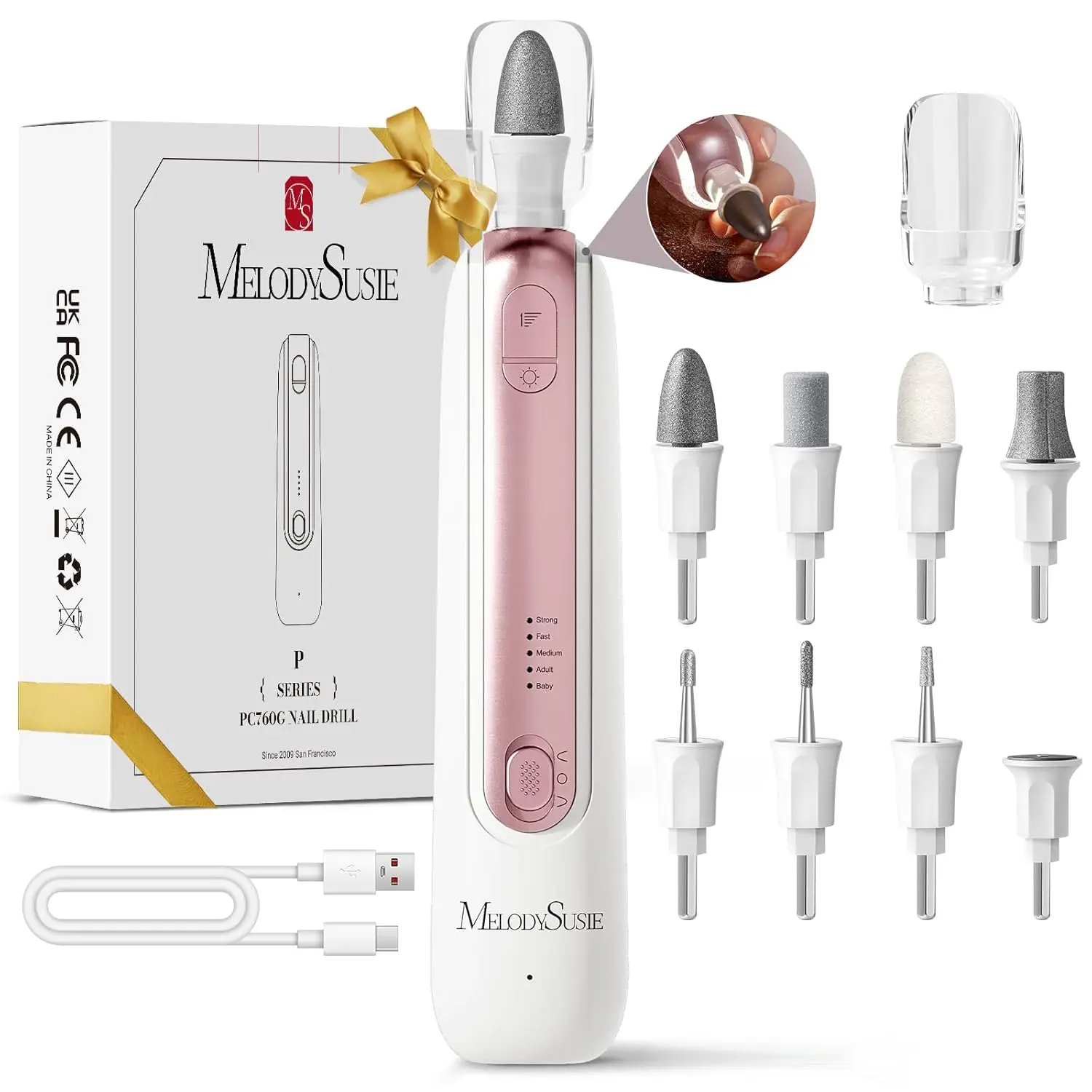 

Cordless Nail Drill Kit for Pedicure & Manicure, 8-in-1 Bits, 5 Speeds, Rechargeable with LED Light & Anti-Dust Shield
