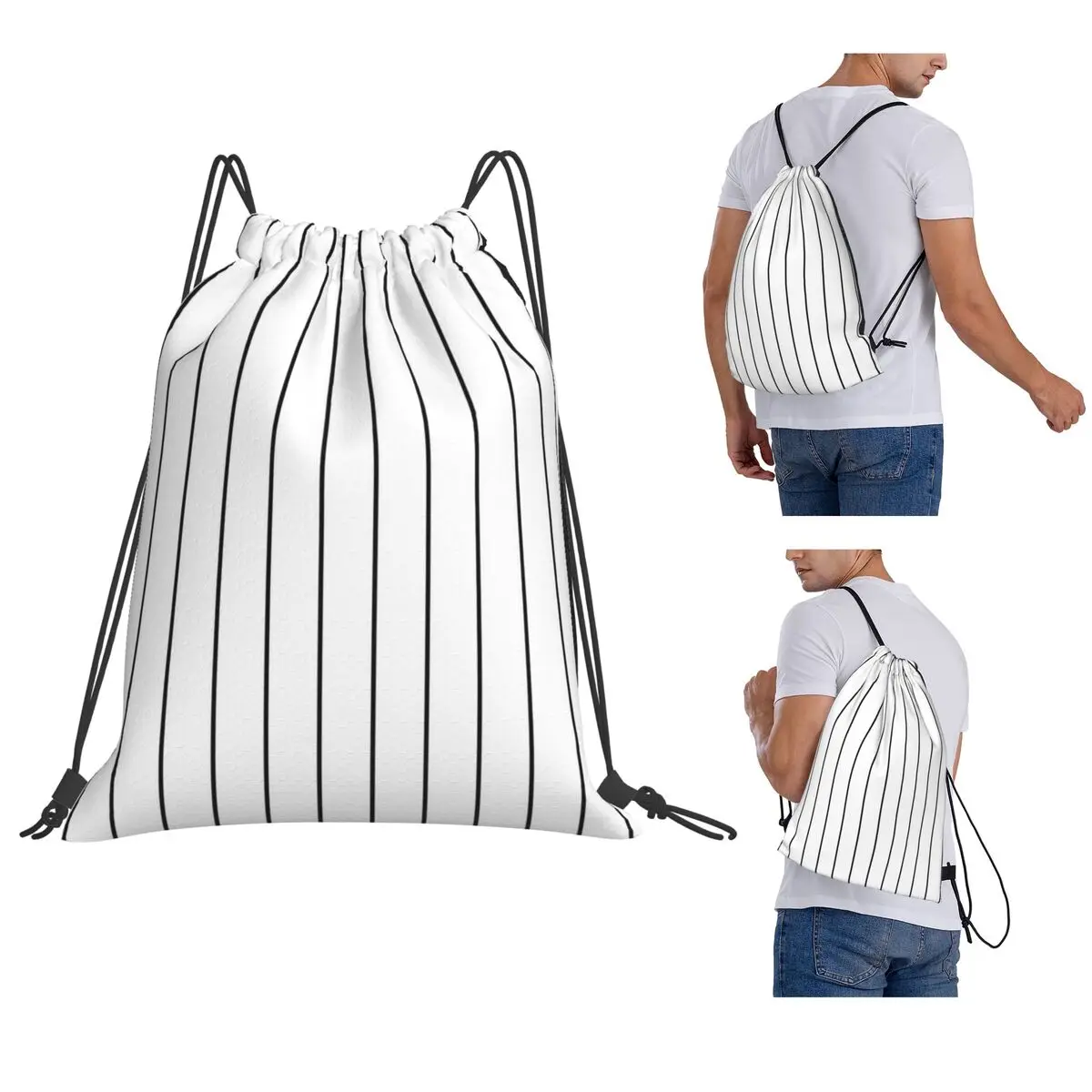 Vertical Black Stripes Pattern Backpacks Multi-function Drawstring Bags Storage Bag Book Bags for Man Woman Students