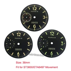 Parnis 36mm Watch Dial Parts Fit for ST3600/ETA6497 Movement Men's Watches Face Accessories