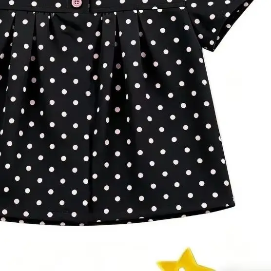 Kimotimo Women T-shirt Japanese Sweet Contrast Color Polka Dot Lapel Short Sleeve Folds Crop Top Summer Vintage Kawaii Y2k Tees