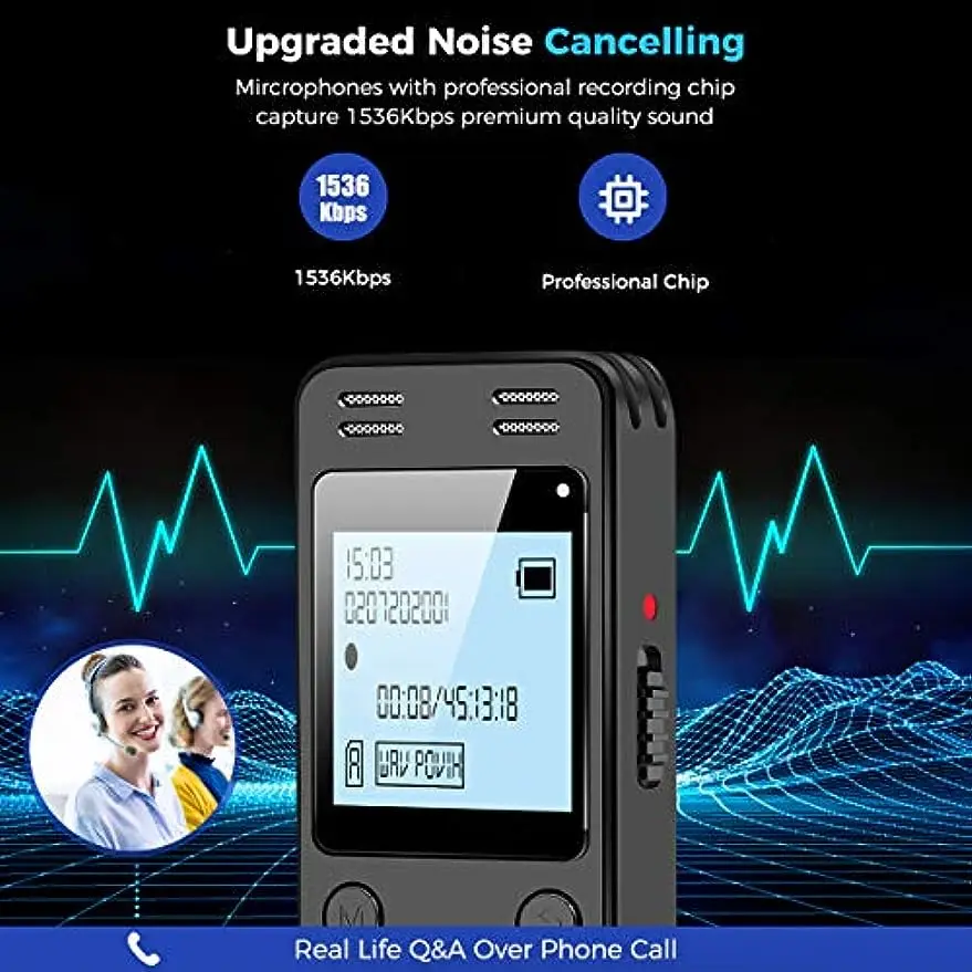 강의 회의용 디지털 음성 녹음기, 음성 활성화 녹음 장치, 재생 암호 포함 오디오 녹음기, 64GB