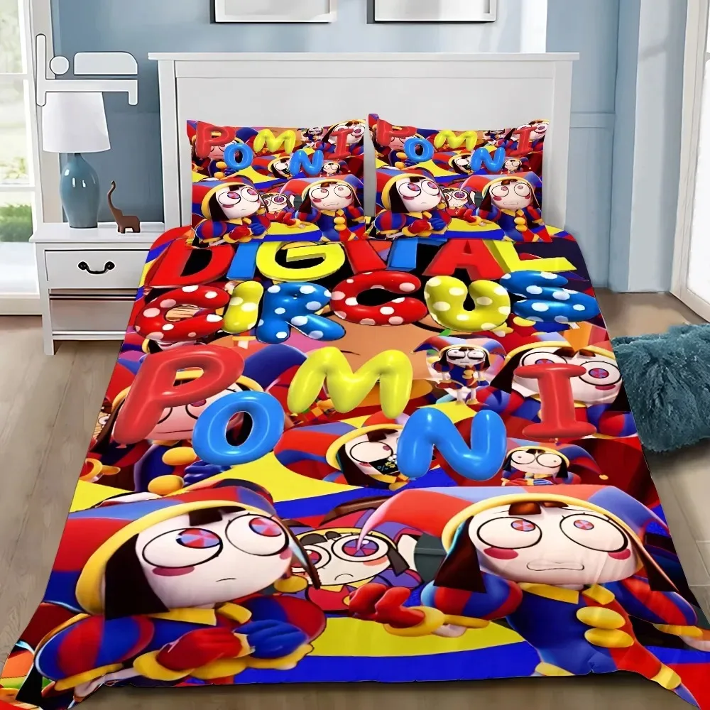 Conjunto de Roupa de Cama com Capa de Edredom e Fronha Impressa em 3D do Incrível Circo Digital, Tamanhos Twin, Full, Queen e King para Decoração de Quarto