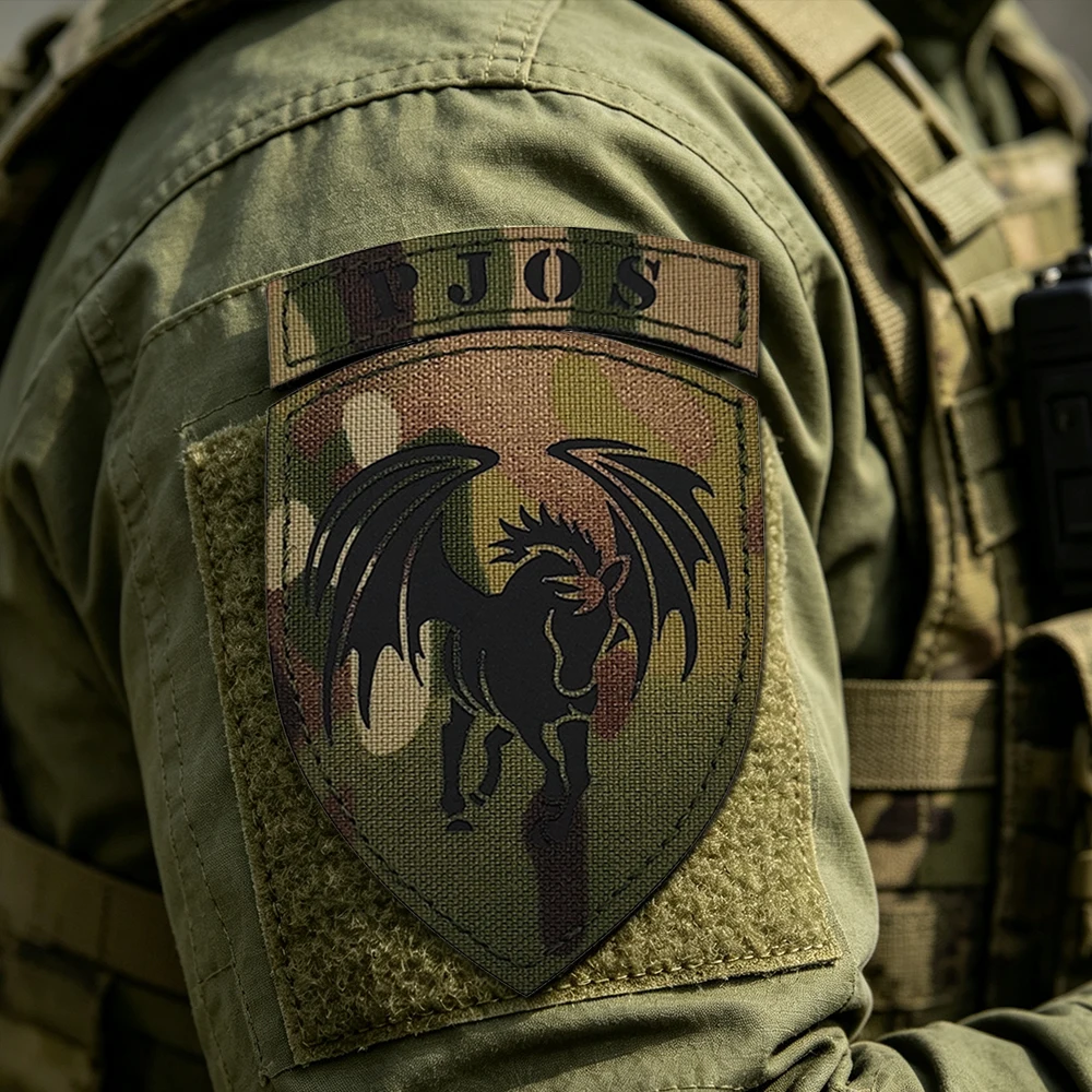 Camouflage PJOS Pegasus Embroidered Patch Hook & Loop Tactical Badge for Backpacks Hats Jackets
