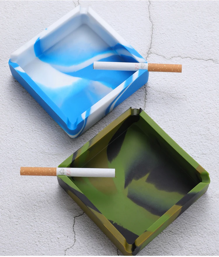 Tragbarer, sturzsicherer, 10 cm großer, quadratischer, farbenfroher, weicher Silikon-Aschenbecher in Camouflage-Optik, Raucherzubehör, Geschenk für Männer – Detail 7