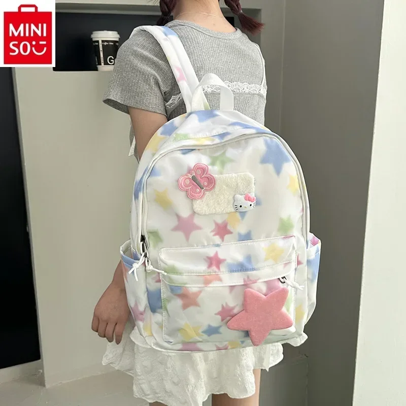 

MINISO Women's New Cute Hello Kitty Sweet and Fresh School Bag Student High Quality Nylon Large Capacity Fashion Backpack