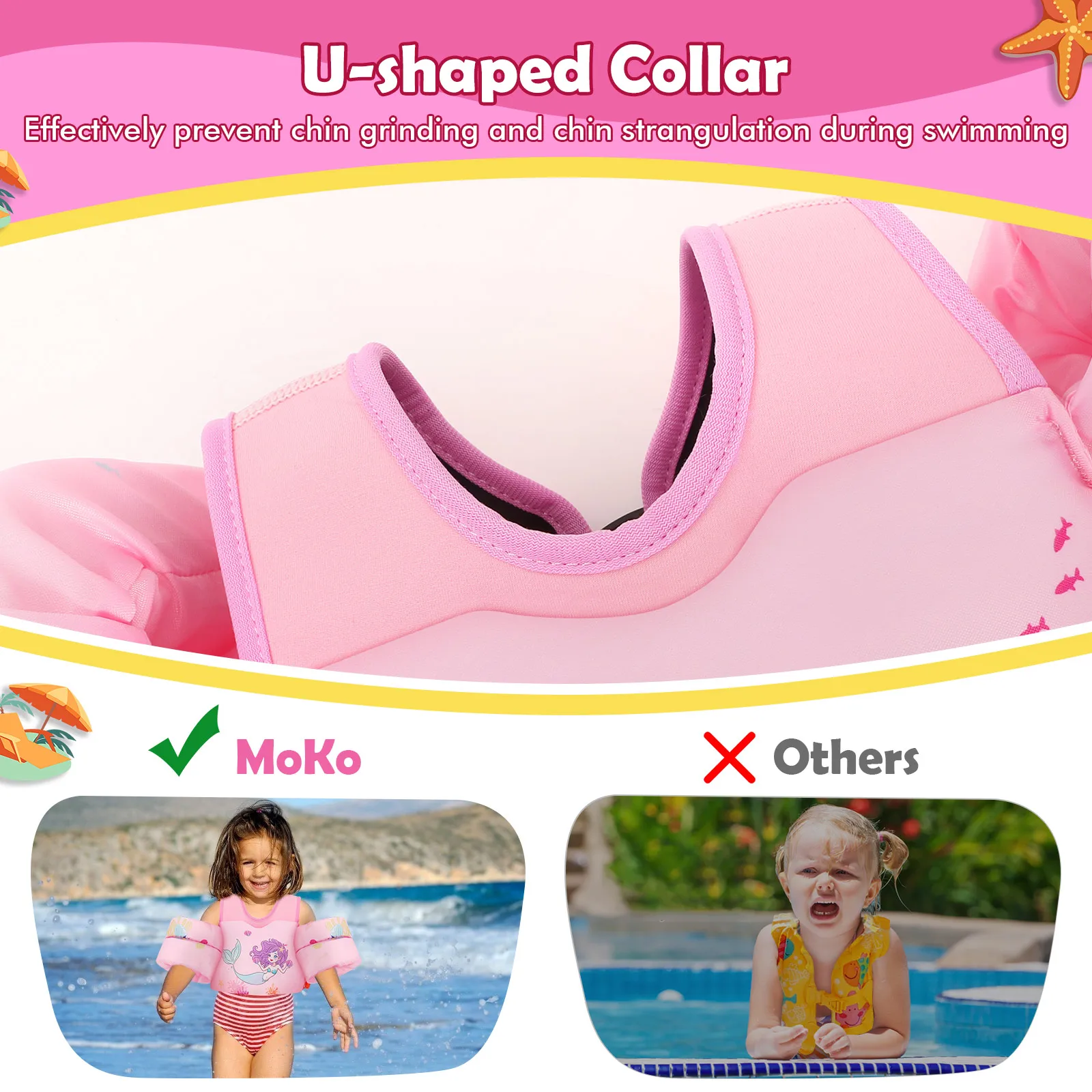 MoKo Toddler Swim Vest Cartoon Arm Sleeve Life Jacket Swimsuit Foam Safety Beach Toys Floating Vest Baby Floats Swimming Ring
