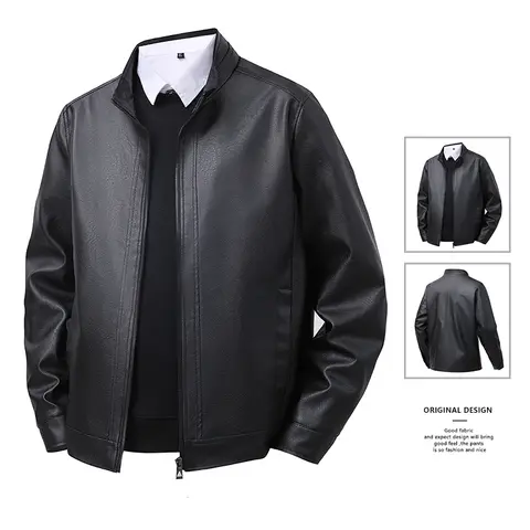 Men Leather Jacket  Stand Collar Slim Pu Leather Workwear Jackets Fashion Motorcycle Coat Men's Moto Biker Leather Coats