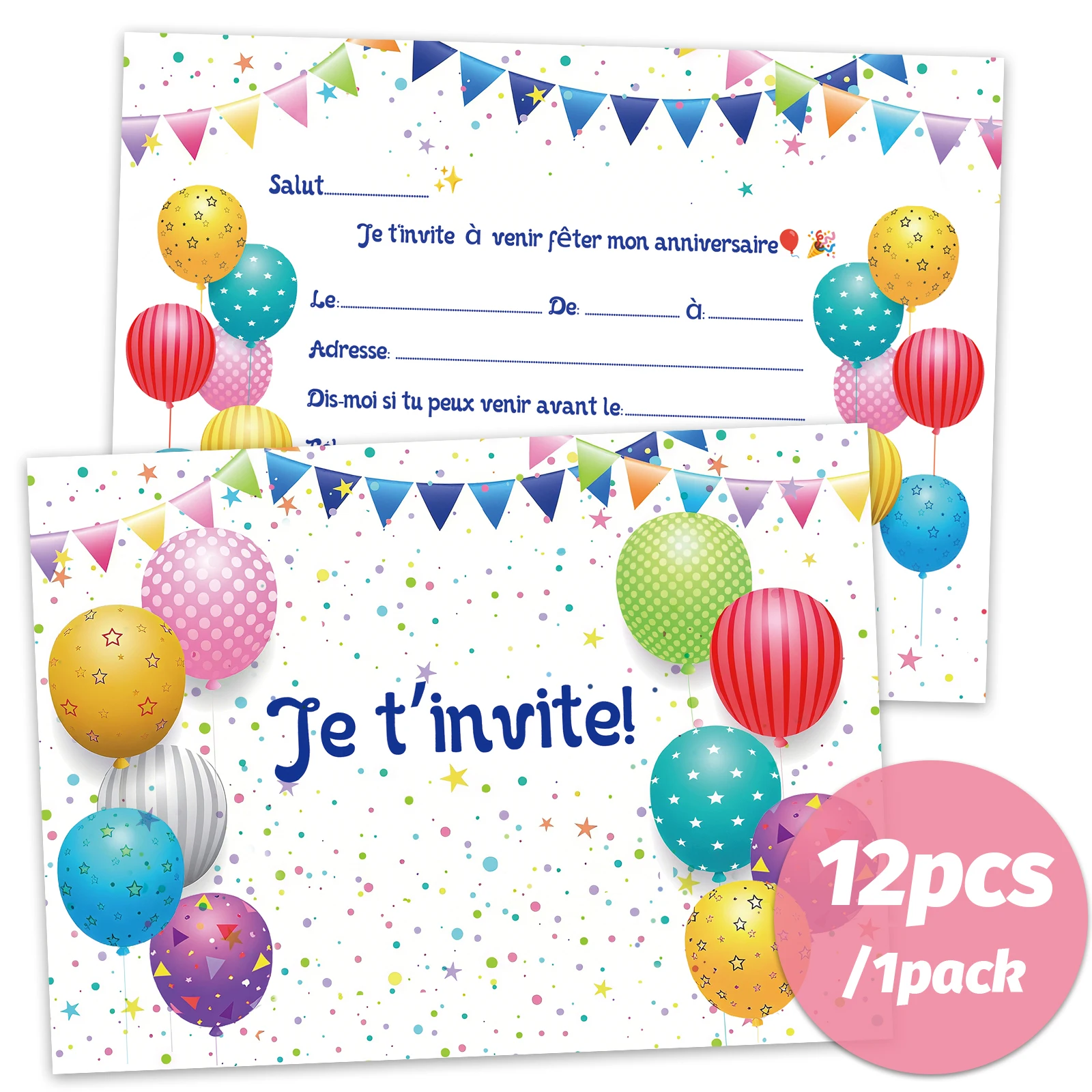 12 Stück buntes Sternpapierrestenmuster, die eine fröhliche Partyatmosphäre schaffen. Geburtstagseinladungskarten, thematisierte Einladungen, par