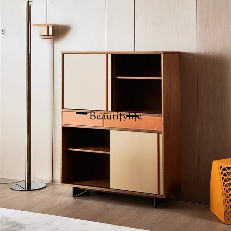 

08Nordic simple solid wood dining side cabinet small apartment living room household multi-functional locker