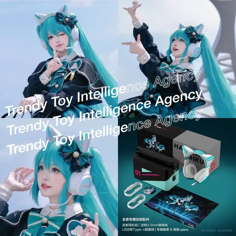 for Hatsune Miku Headworn Wired Bluetooth Cat Ear Earphones Anime Cosplay Props Game Headset Kawaii Gift for Girls