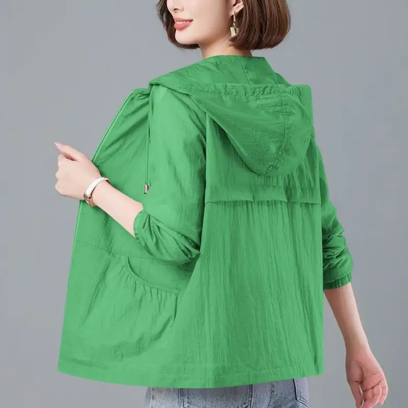 Women's Hooded Sunscreen Clothes 2026 Summer Jacket New Solid Color Short Light Coat Sundress Women's Clothing Female Outerwear
