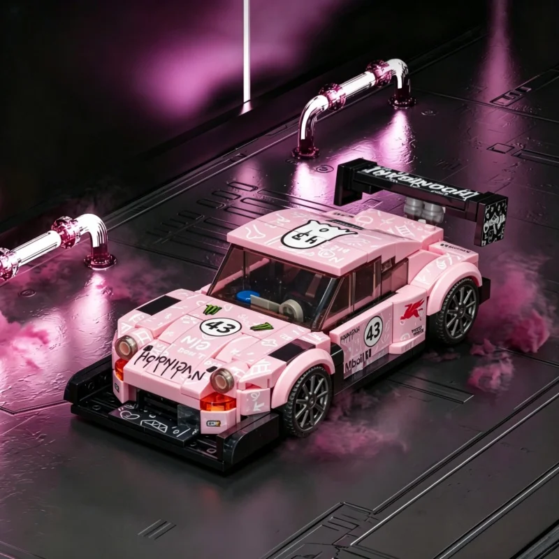 

Pink Racing Car Building Blocks Model Assembled Sports Car Ornament Adult Collectible Desktop Home Office Decoration Toy Bricks