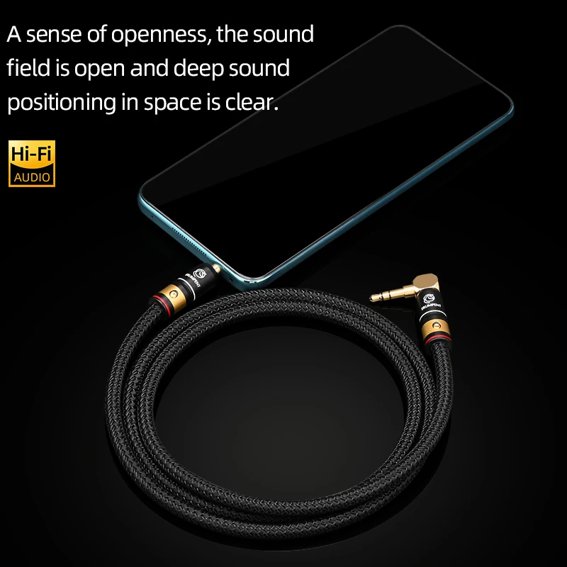 Hi-end OCC HiFi 3.5mm 90 stopni Aux kabel Audio podwójne ekranowanie Stereo 3.5mm Jack z męskiego na męskie do wzmacniacza telefonu mikser