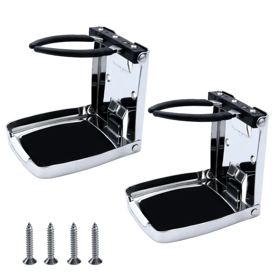 

304 Stainless Steel Adjustable Folding Cup Holders,Boat Drink Cup Holder,Folding Wall Car Desk Cup Holder for Trucks,RVs,Vans,Bo
