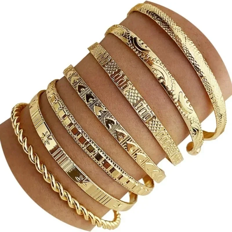 7pcs Golden Bracelets for Women, Silvery Bracelet Clothing Jewelry Fashion Disco Bracelet Golden Bracelet