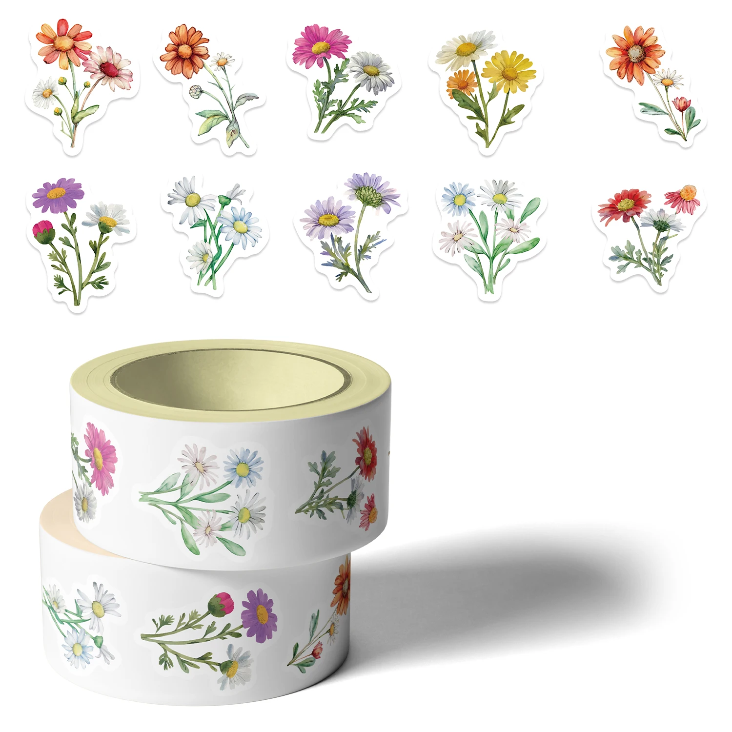 500PCS Daisy Wildflower Roll Stickers Colorful Painted Flowers Mobile Phone Notebook Decoration Envelope Sealing Stickers
