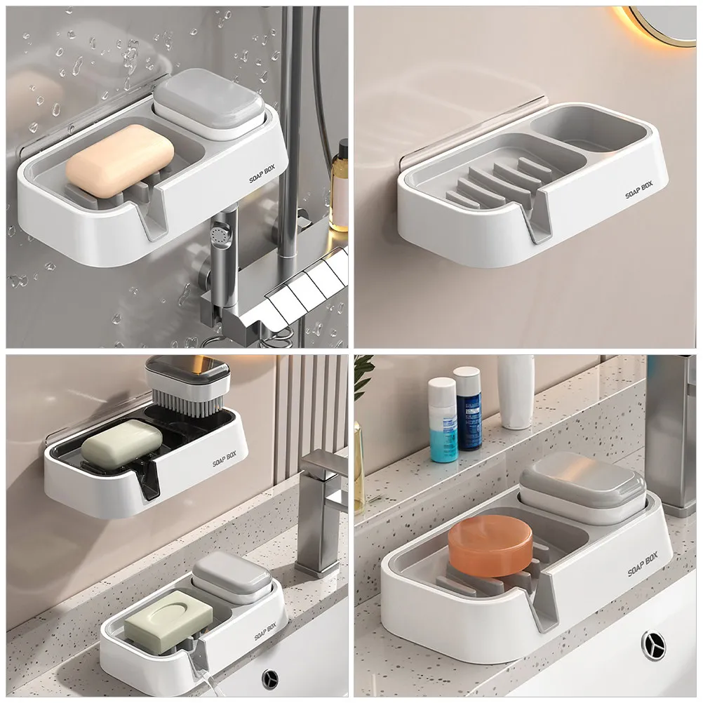 1-セット壁掛け石鹸ホルダー浴室自己排水-abs-素材簡単設置多機能石鹸ディッシュボックス