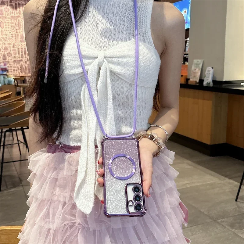 SR-طلاء واضح المغناطيسي حالات لسامسونج غالاكسي A36 A56 S25 S24 FE S23 الترا A36 A56 A16 Crossbody الحبل قلادة غطاء