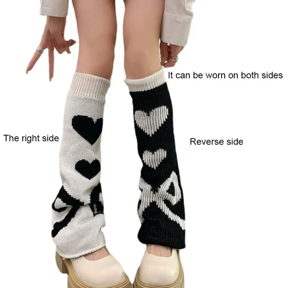 Heart Shape Ruffle Socks Knee High Foot Cover Knitted Leg Warmers Reversible Sweet Cool Asymmetric Socks Streetwear