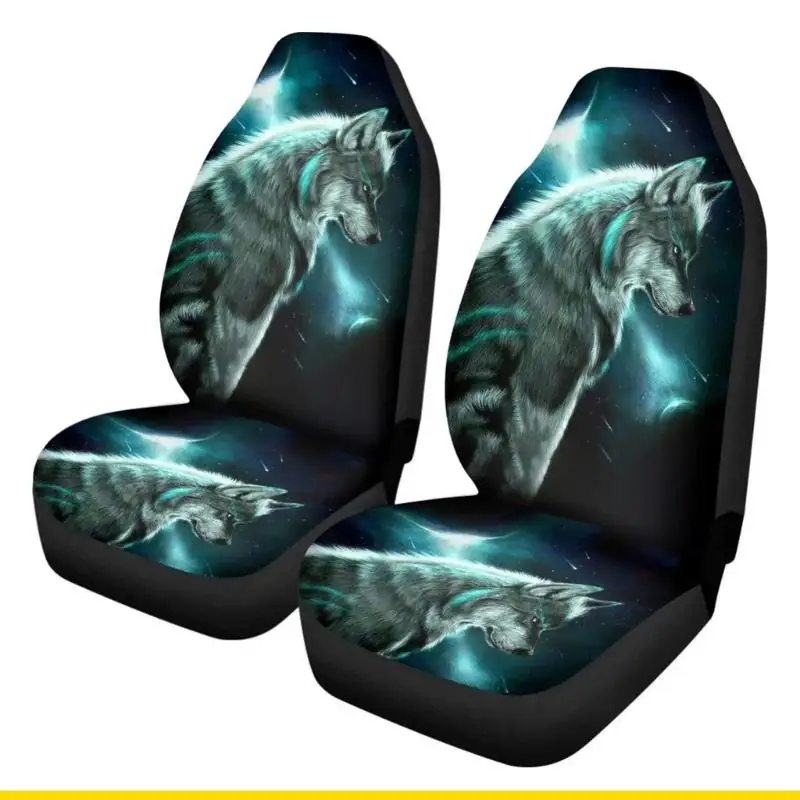 SZCH Pair Of 3D Wolf Print Car Covers Polyester Materials With Elastic Hook Straps