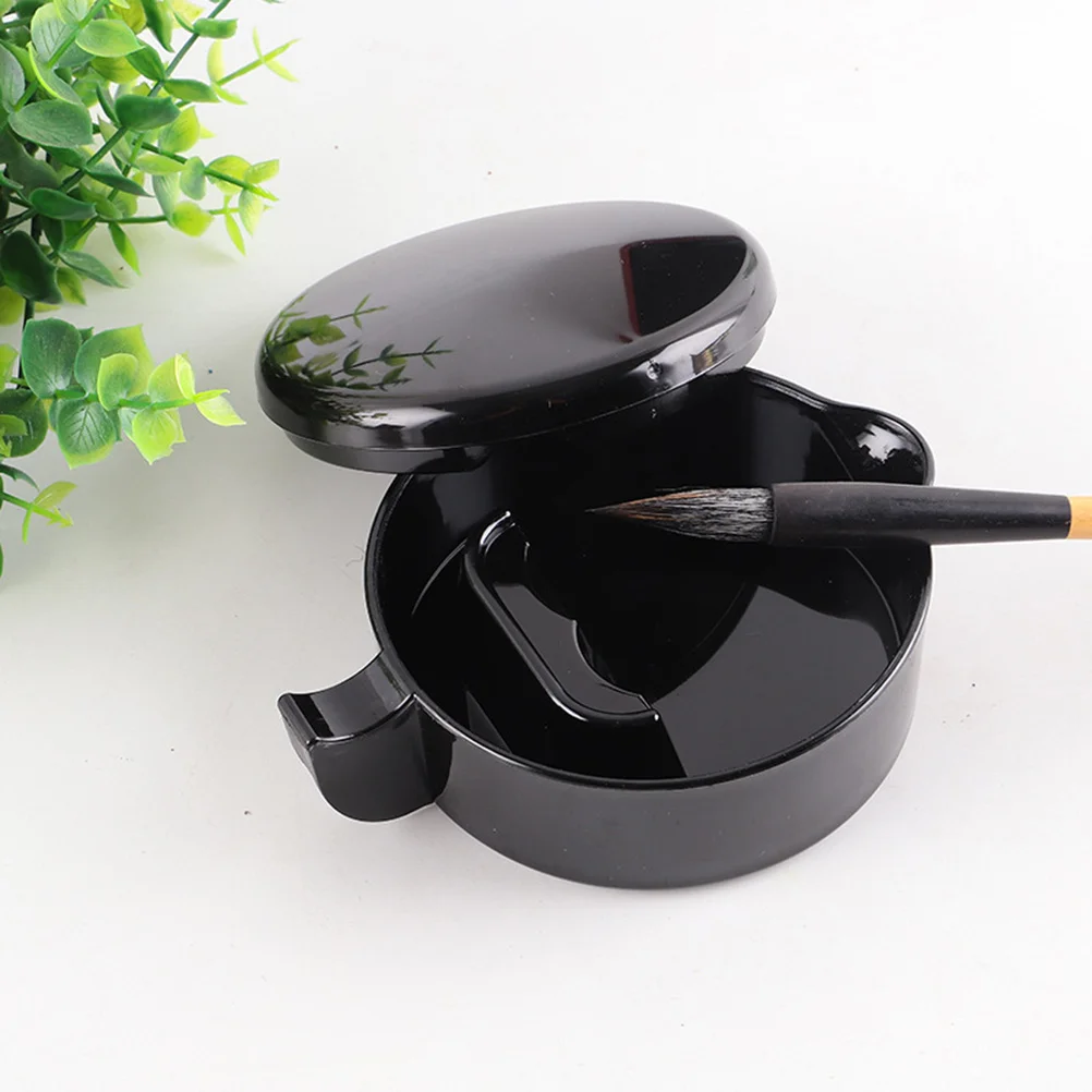 

1pc Inkstone With Cover Hard Plastic Traditional Calligraphy Ink Plate For Beginners Smooth Surface Black Painting Tool
