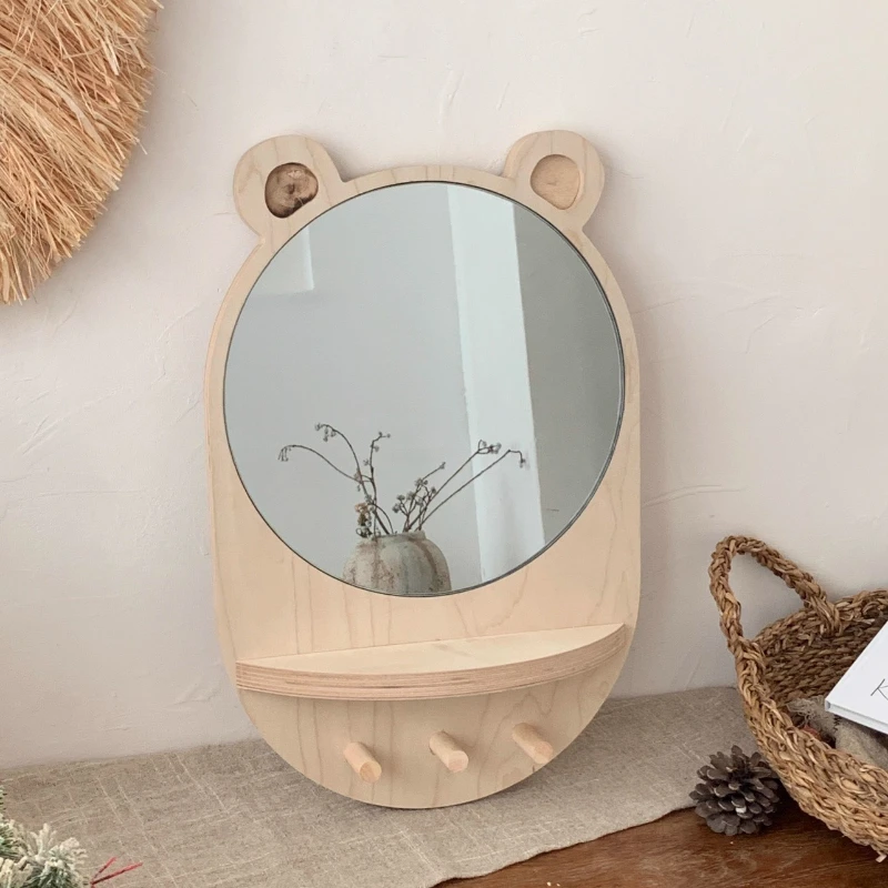 

Funky Glass Mirrors Round Dressing Table Wood Living Room Mirror Aesthetic Makeup Espelho De Mesa Home Decoration Accessories