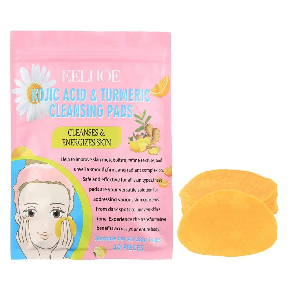 40pcs Turmeric Kojic Acid Cleansing Pads Exfoliating Pads Facial Sponges For Cleansing Exfoliating Daily Cleaning Skin Care Gift