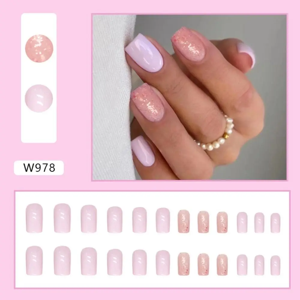 جديد طويل مربع الأظافر كاذبة الوردي الأبيض البرتقالي غطاء كامل اضغط على الأظافر انفصال الفرنسية وهمية Nials DIY بها بنفسك