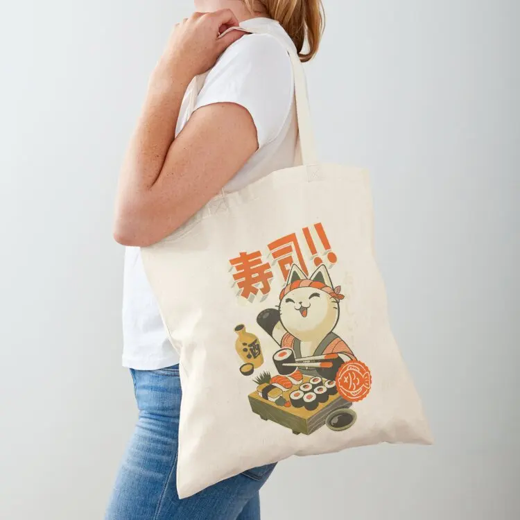 

Sushi Chef Cat - Funny Restaurant Kitty - Japanese Food Tote Bag tote bag men tote bags men Portable shopping bag Lady